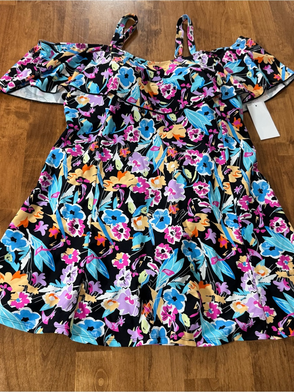 Women’s Meet Curve Off The Shoulder Tummy Control 1 Pc Swim Dress Floral 2XL